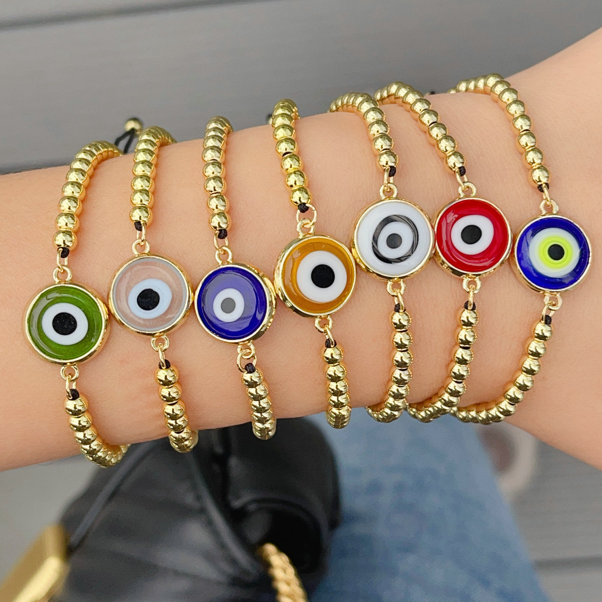 Round glass evil eye bracelet