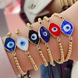 Glass evil eye gold bead bracelet