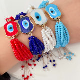 Square evil eye tassel bracelet