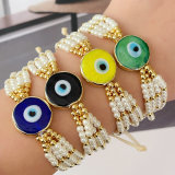 Glass pearl evil eye bracelet