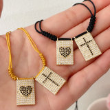 Pave square cross necklace