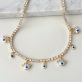Enamel eye charm tennise necklace