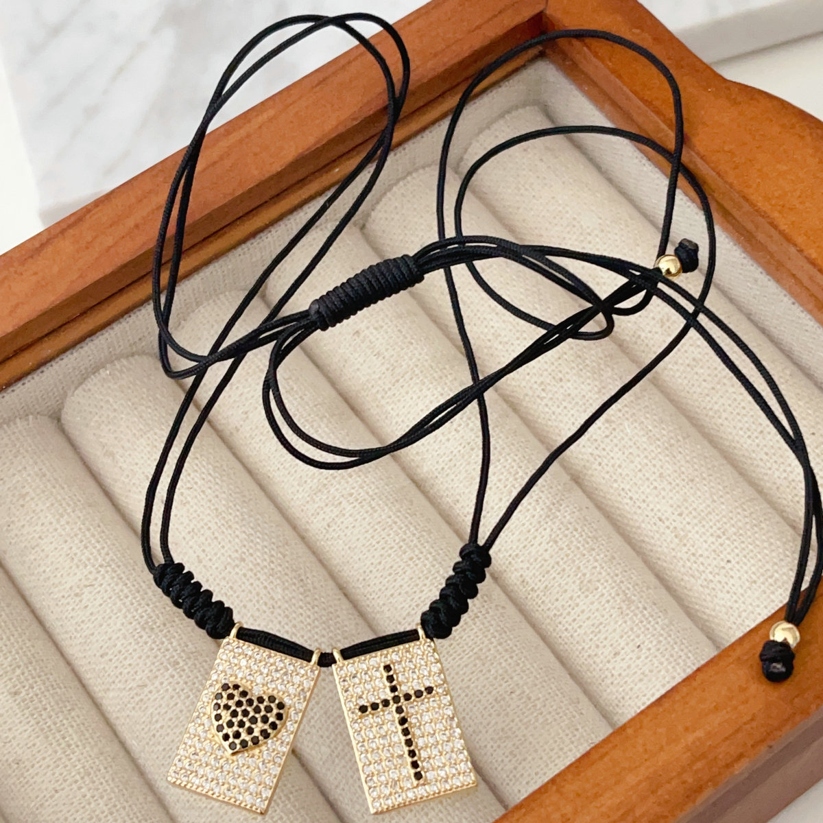 Pave square cross necklace