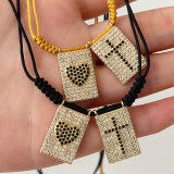 Pave square cross necklace
