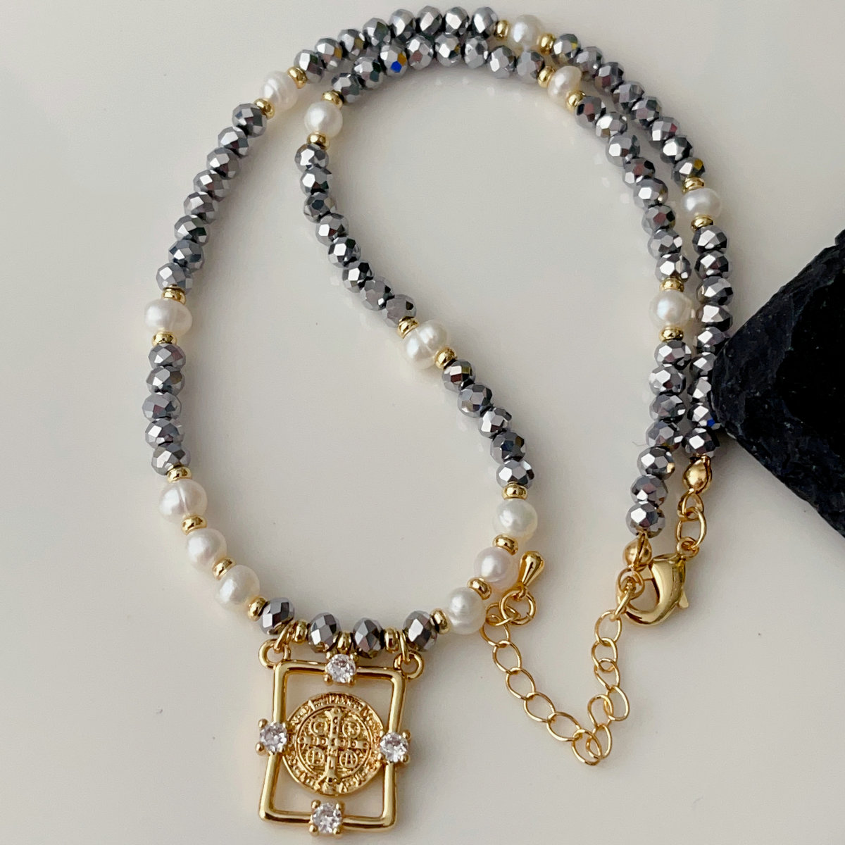 Cross grey chinese crystal necklace