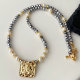 grey chinese crystal necklace with square charm