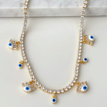 Enamel eye charm tennise necklace
