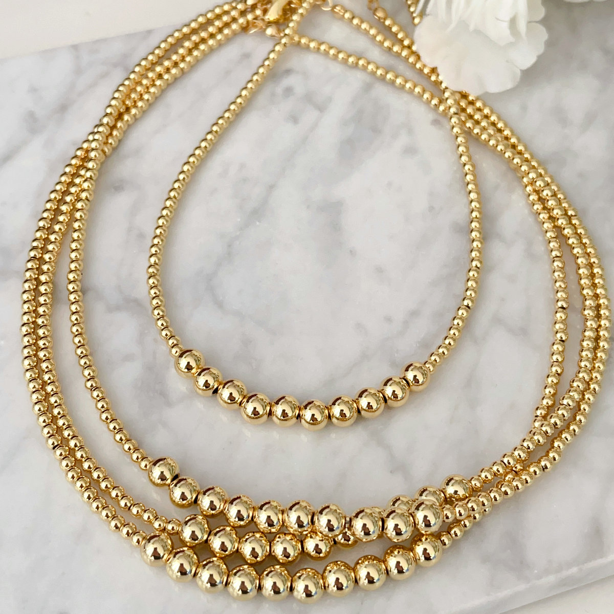 Brass gold bead necklace
