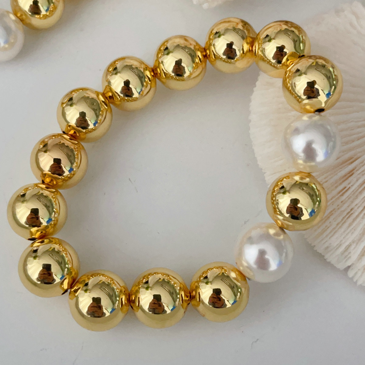 12mm Gold ball pearl bracelet