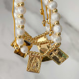Fresh water pearl square charm bracelet