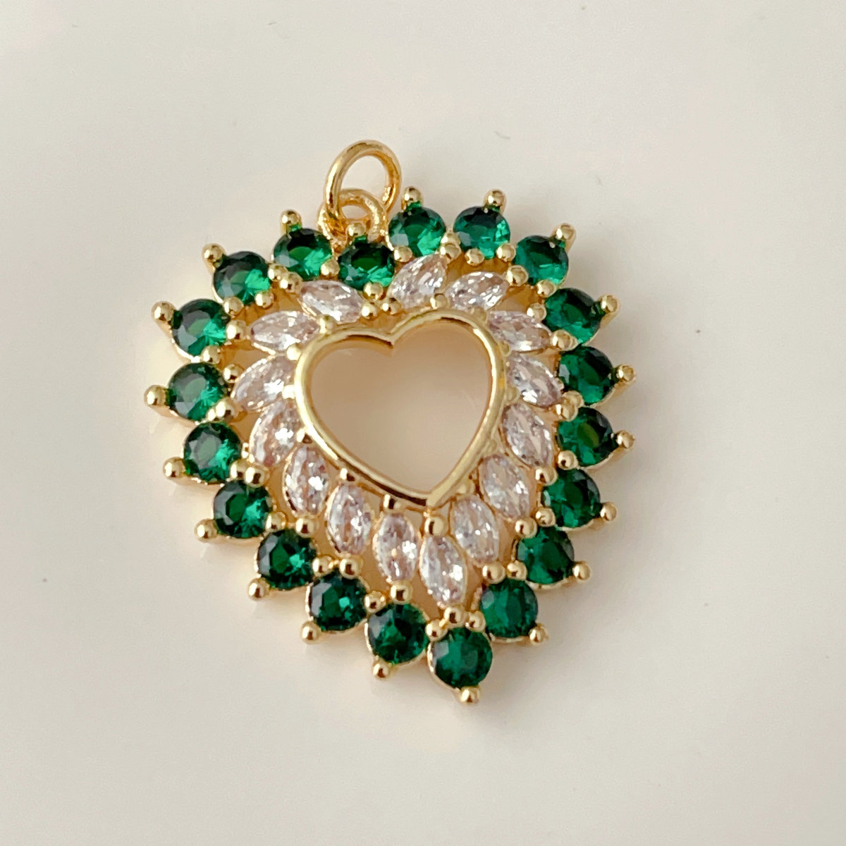 Pave green heart pendant