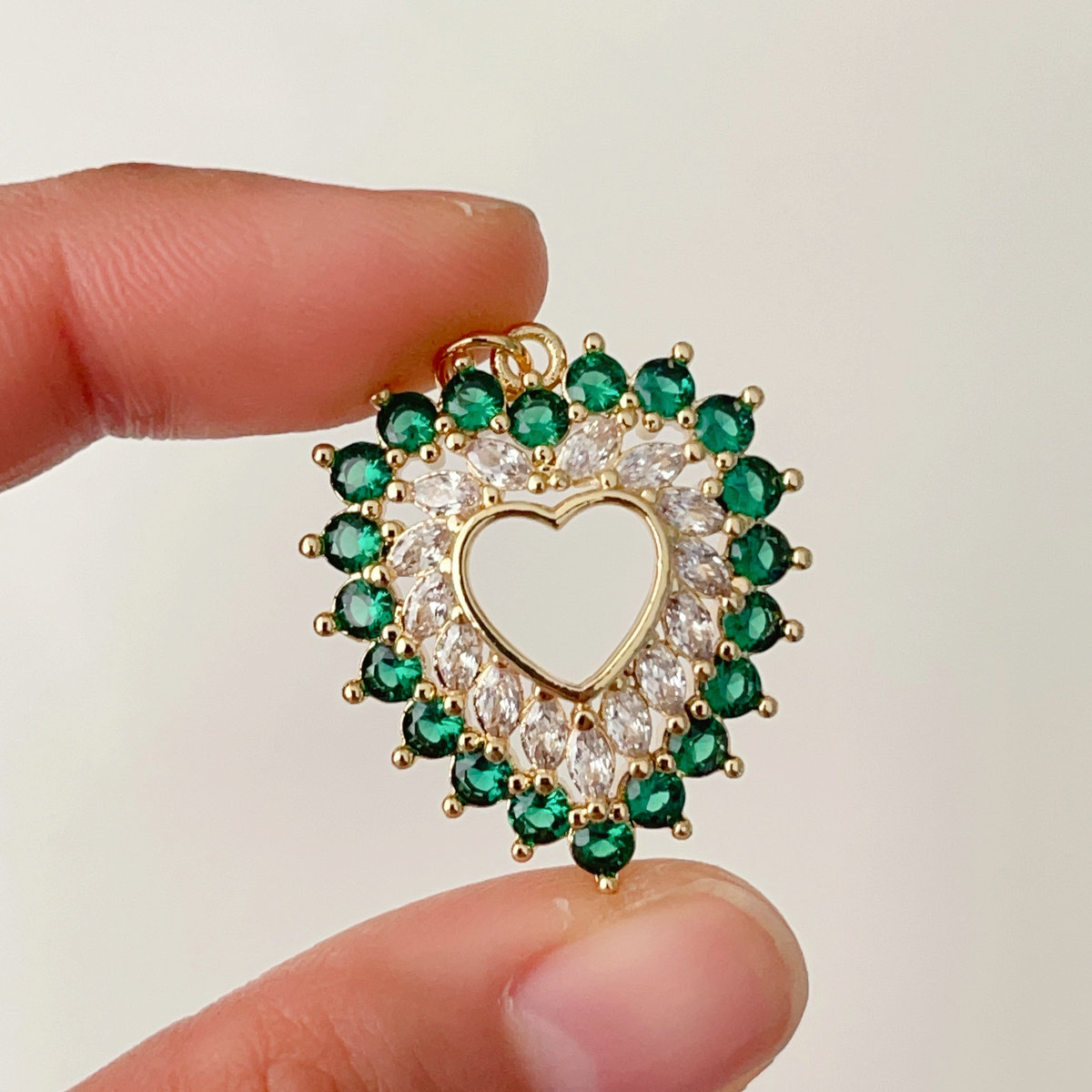 Pave green heart pendant