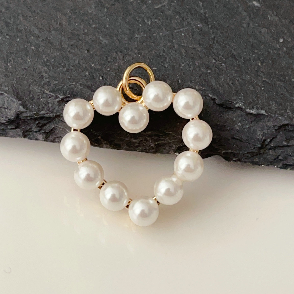 Glass pearl heart charm