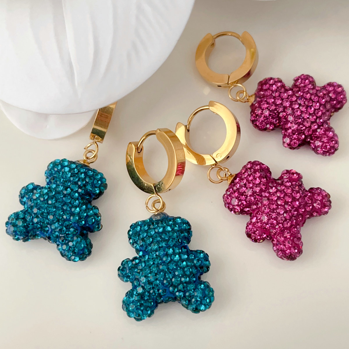 Crystal bear earrings