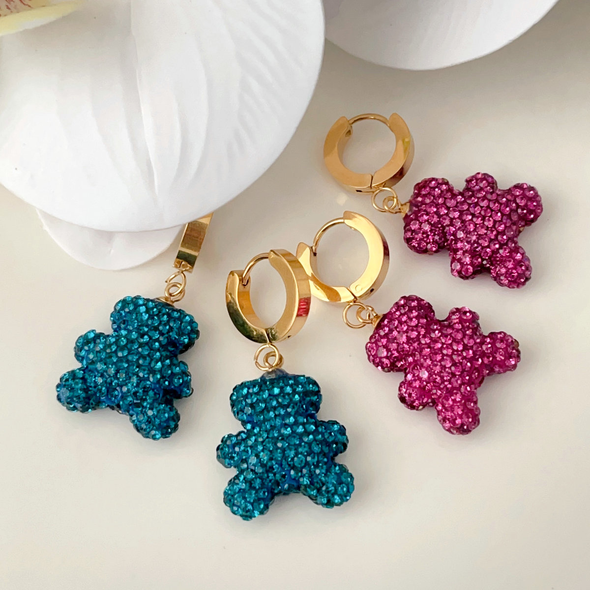 Crystal bear earrings