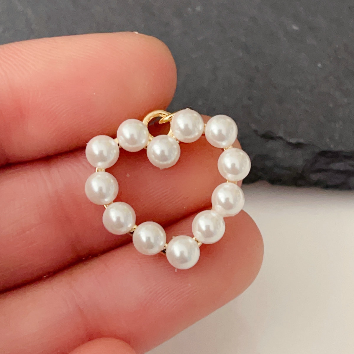 Glass pearl heart charm