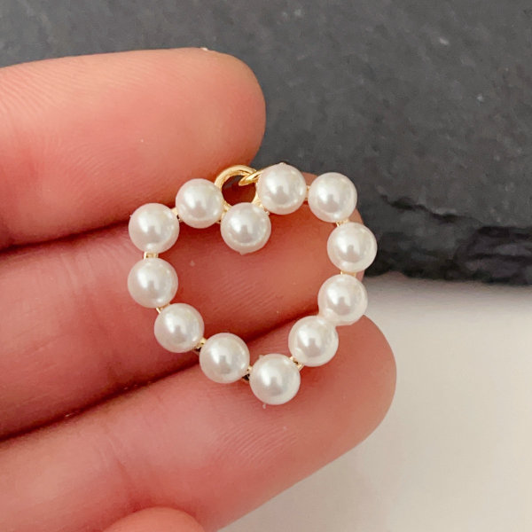 Glass pearl heart charm