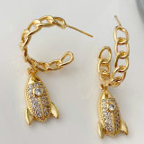 Chain hoops earrings with rocket pendant
