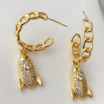 Chain hoops earrings with rocket pendant