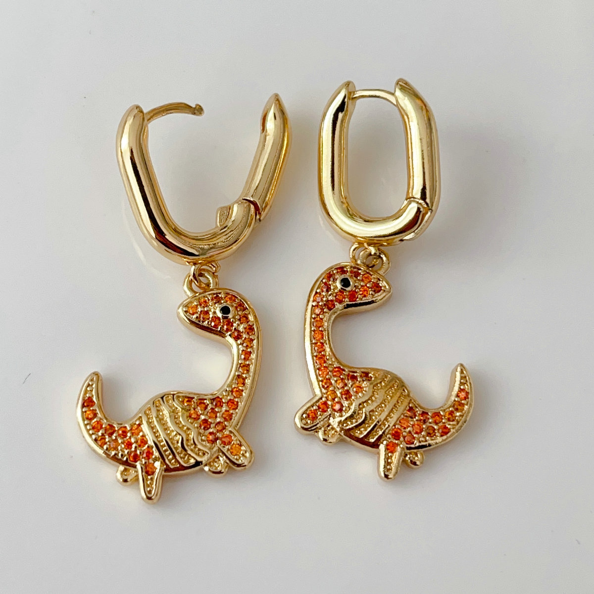 Yellow stone dinosaur drop earrings