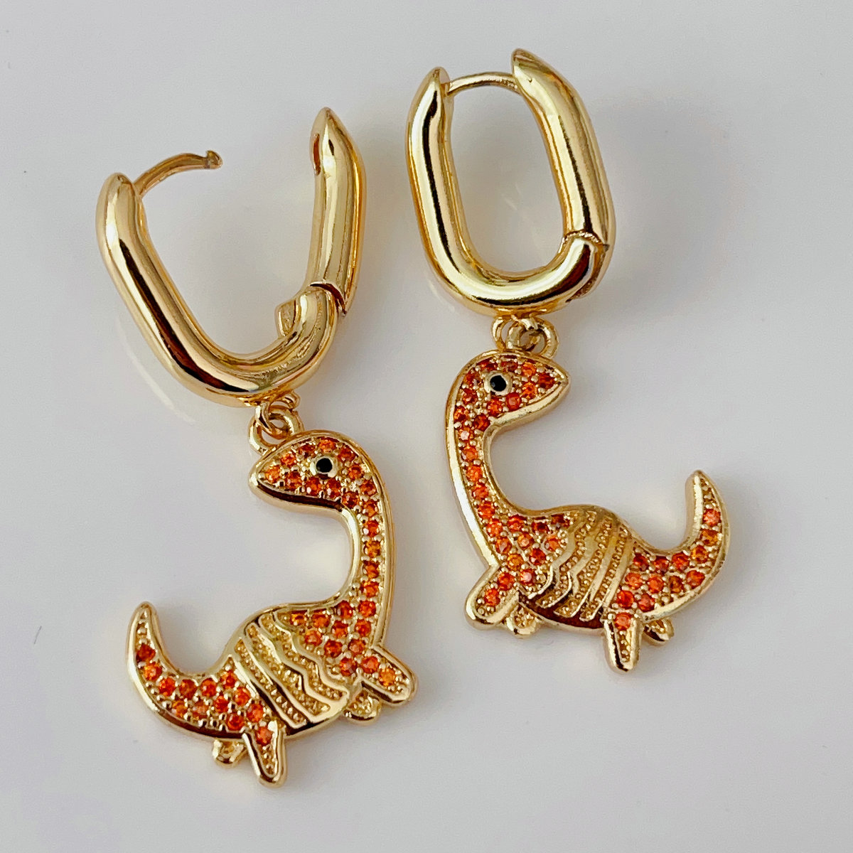 Yellow stone dinosaur drop earrings
