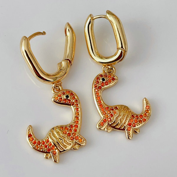 Yellow stone dinosaur drop earrings