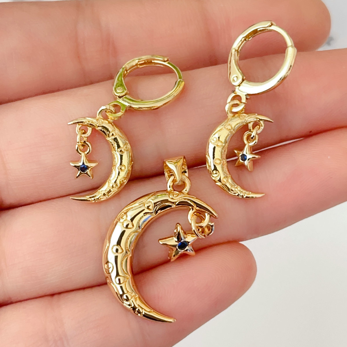 Pave moon set earrings