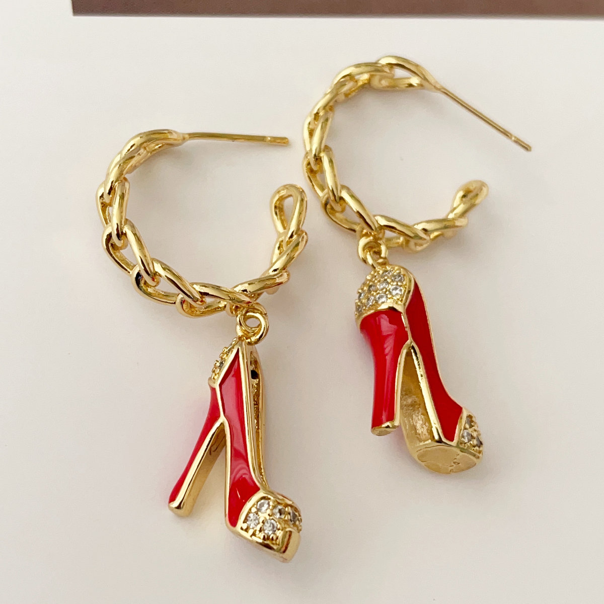 Enamel high-heeled shoes pendant earrings