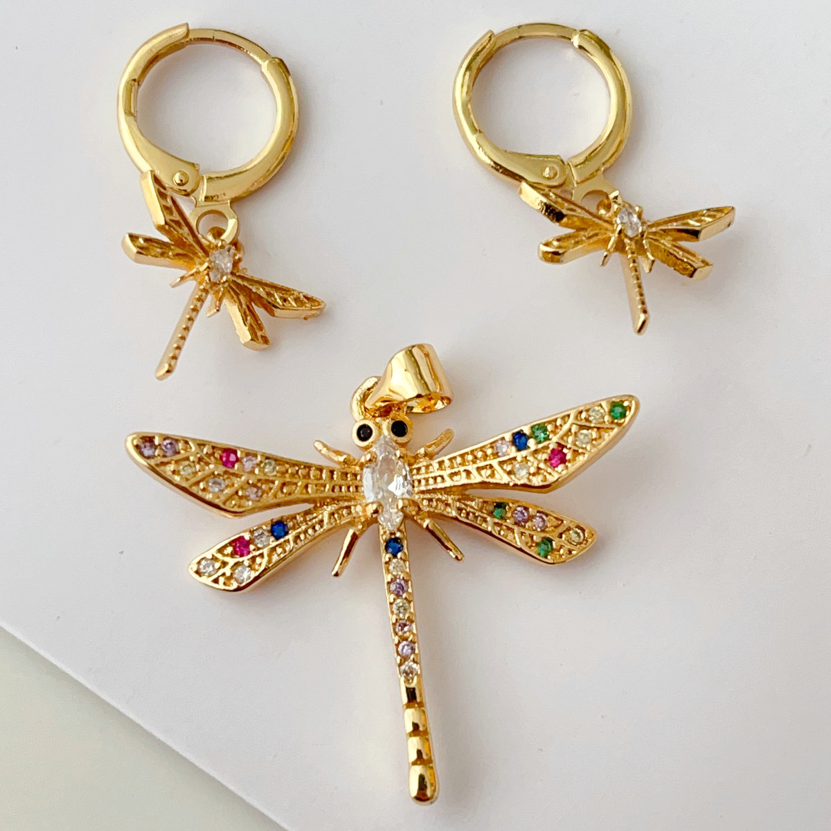 Set pave dragonfly earrings