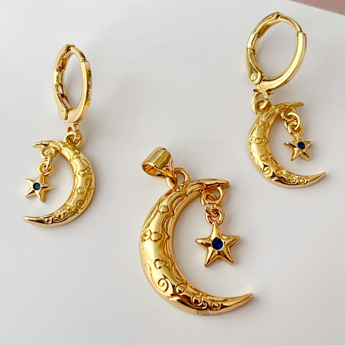 Pave moon set earrings