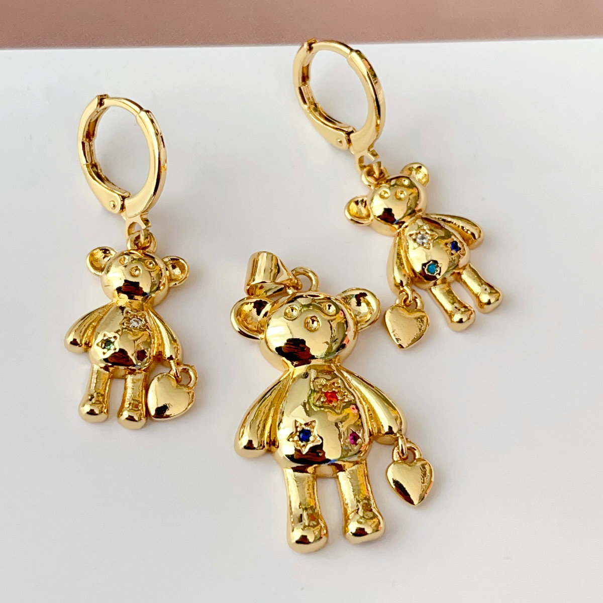 Gold bear set earrings