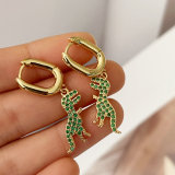 Green dinosaur drop earrings