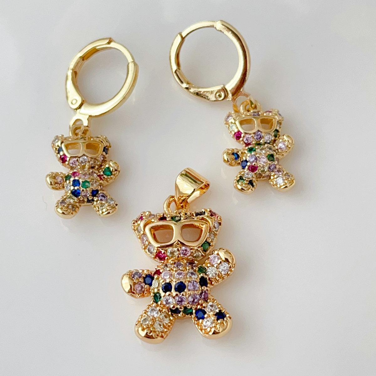 Colorful bear earrings with pendant set