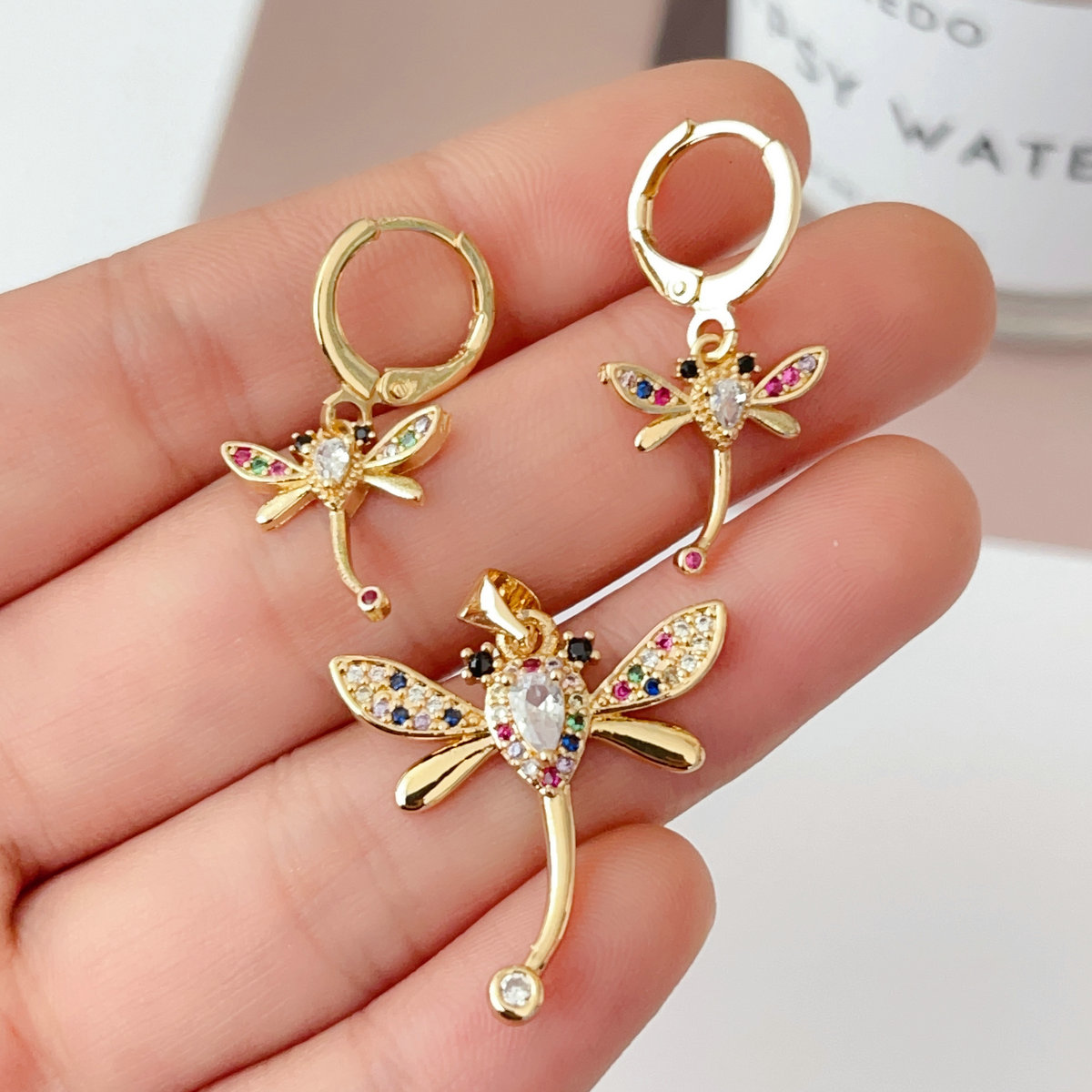 Colorful dragonfly set earrings