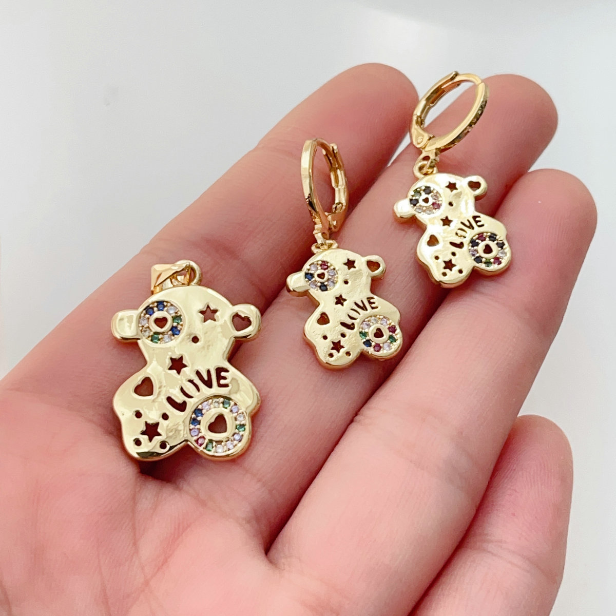 Pave coloful bear set earrings