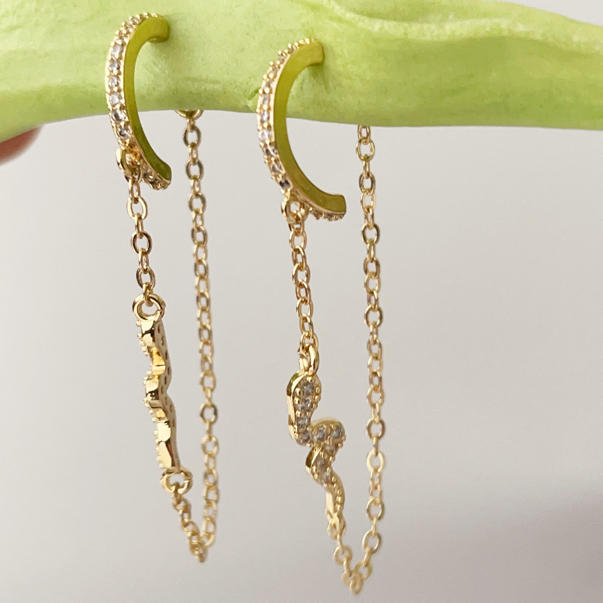 Pave long chain earrings