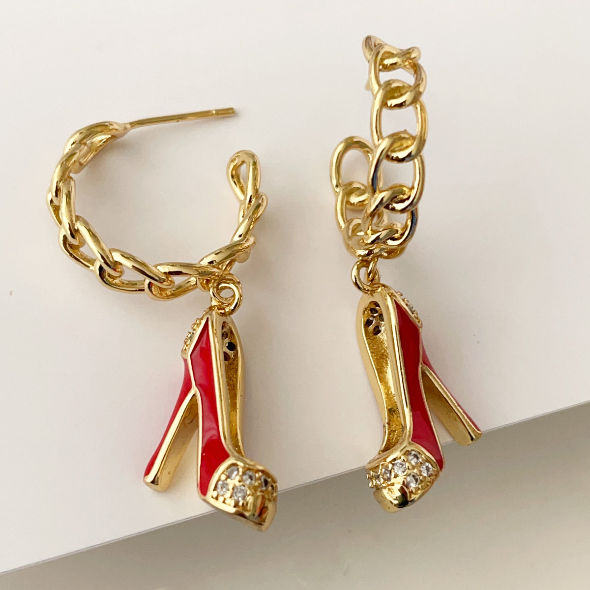 Enamel high-heeled shoes pendant earrings