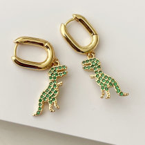 Green dinosaur drop earrings