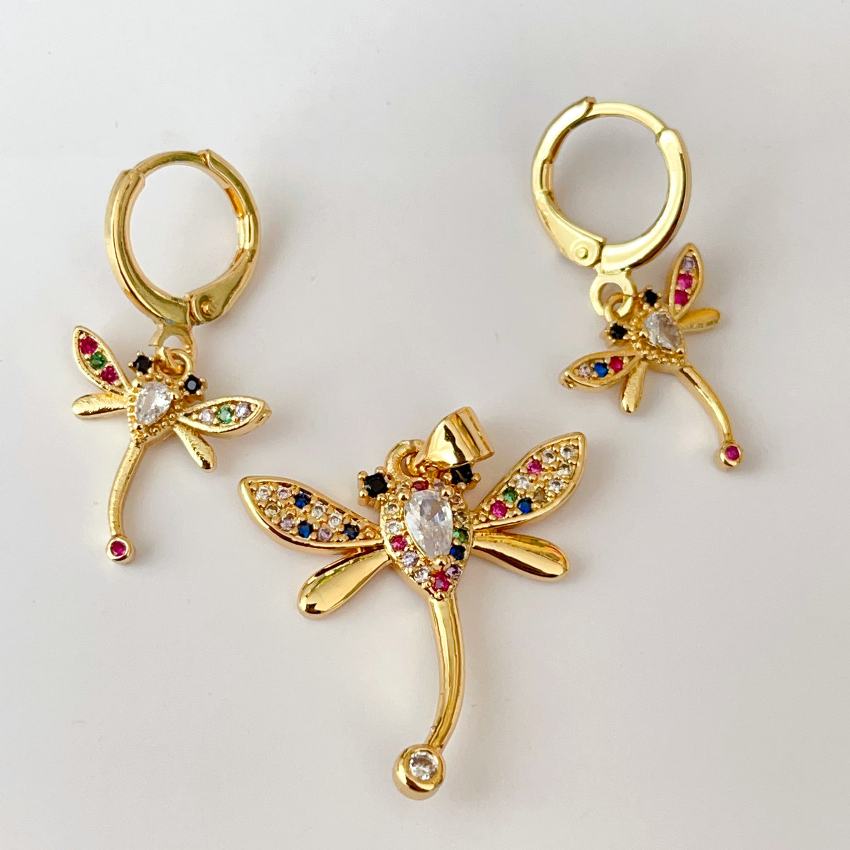 Colorful dragonfly set earrings