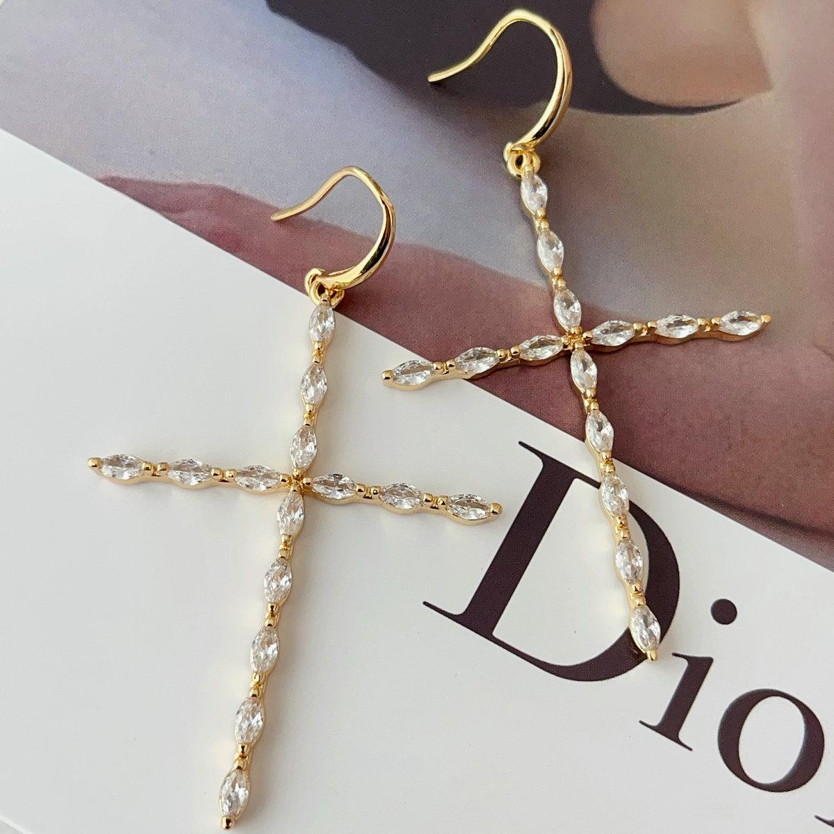 Pave cross pendant earrings