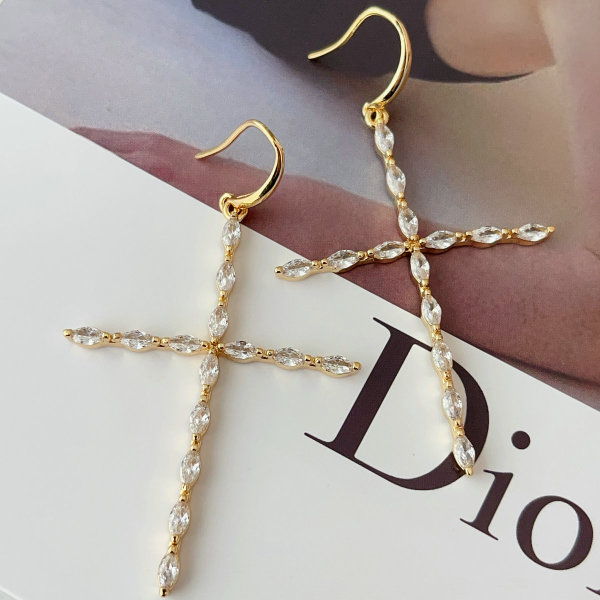 Pave cross pendant earrings