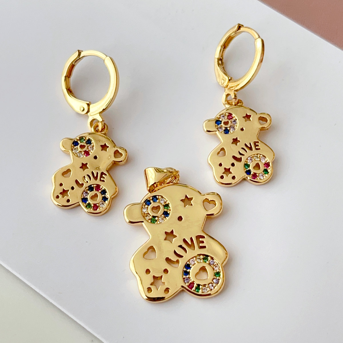 Pave coloful bear set earrings