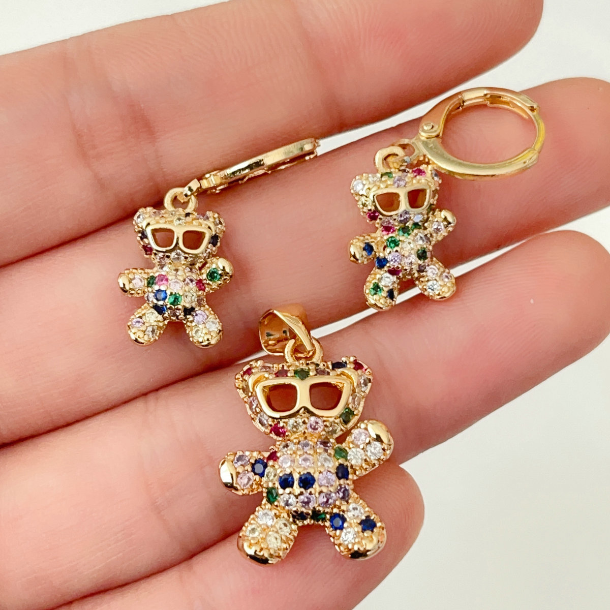 Colorful bear earrings with pendant set