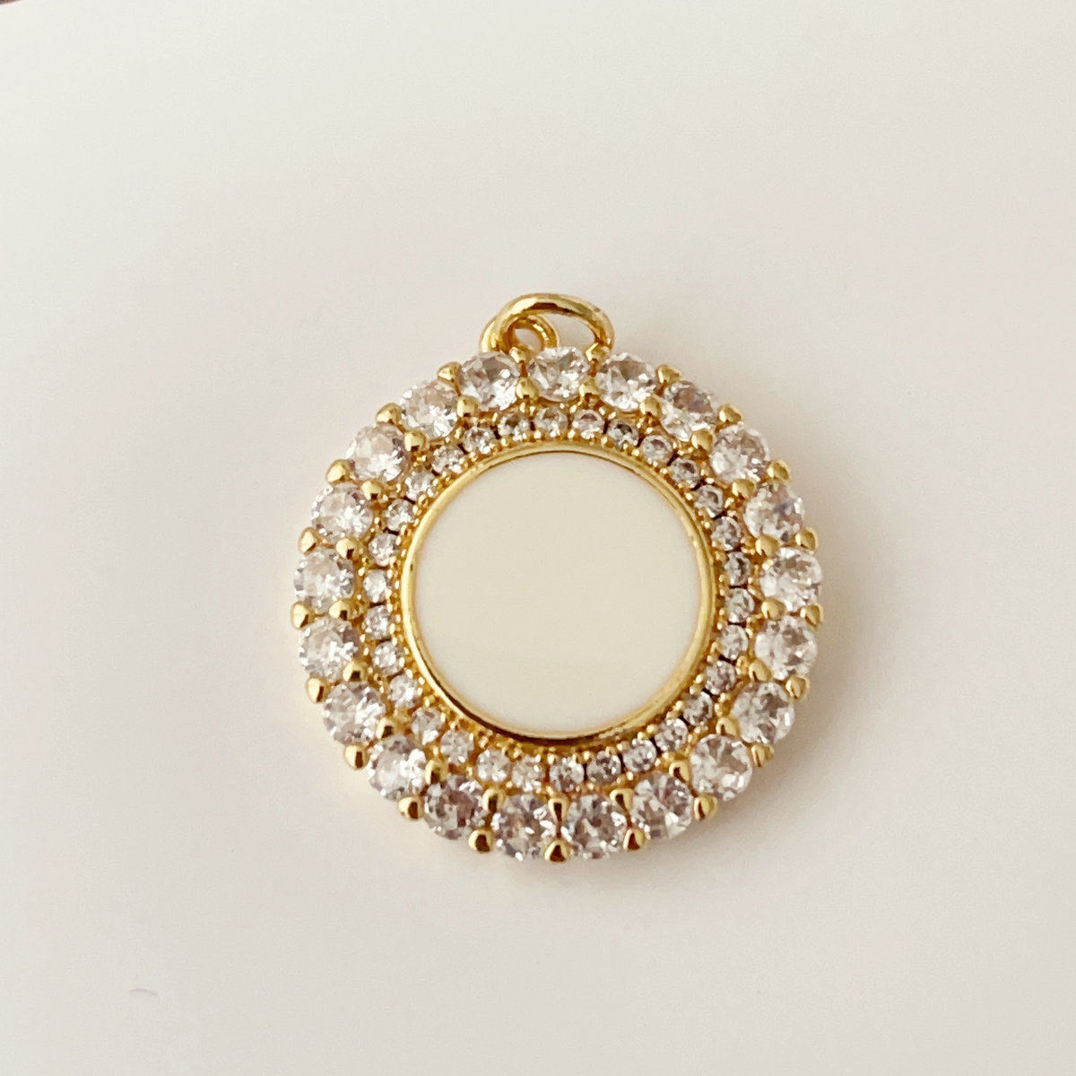 White enamel round charm