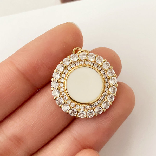 White enamel round charm
