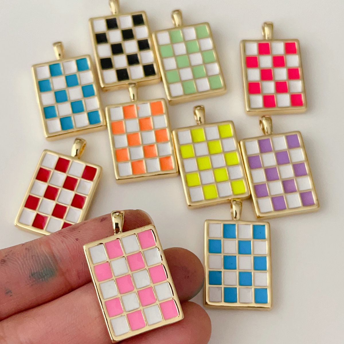 Enamel square pendant