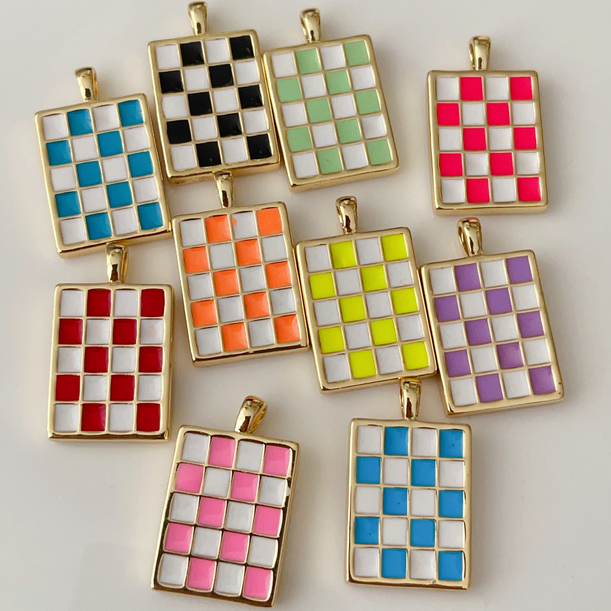 Enamel square pendant