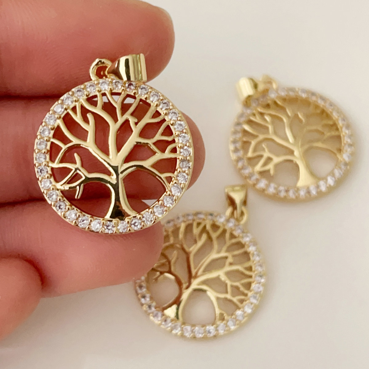 Pave round tree pendant