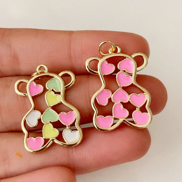 Enamel pink bear pendant