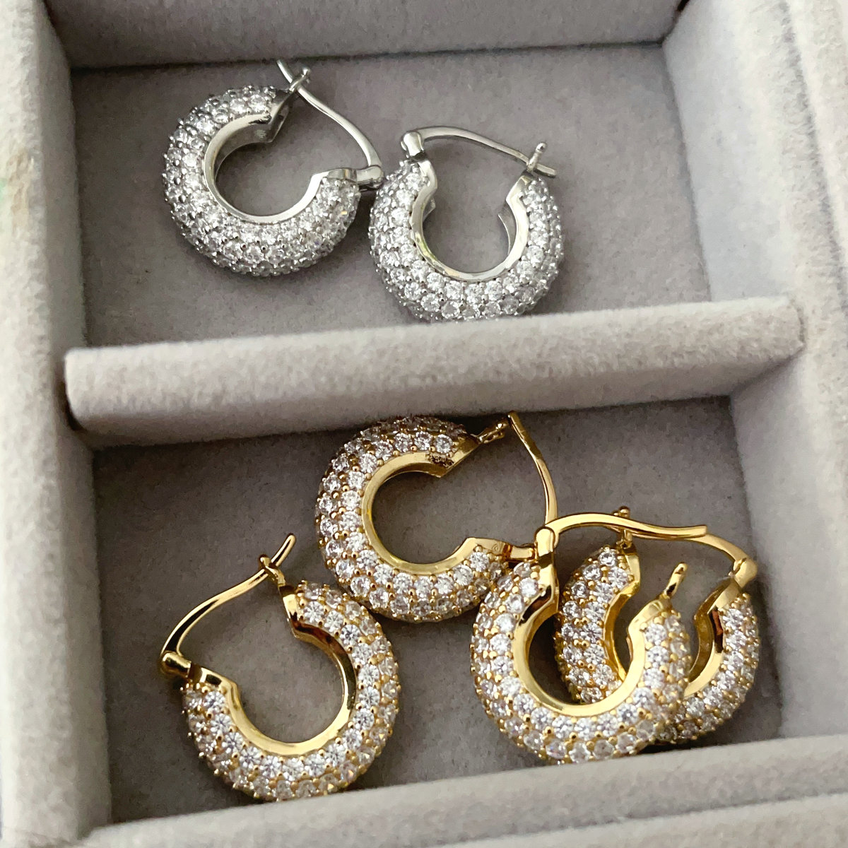 Pave fine zircon hoop earrings